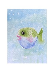 Aceo By Kenna Art Collector Card 2.5”” X 3.5” Fish Painting Original