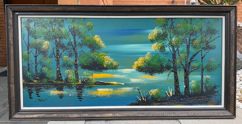 Vintage MCM Landscape Drip Oil Painting Mid Century Art 60s 70s Signed Tamir