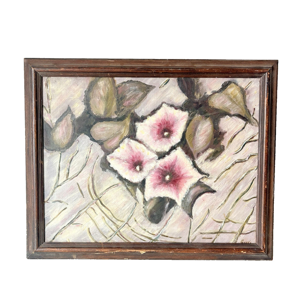 Original Oil Pastel Painting Still Life Flowers Canvas Wood Framed Signed 20×16”