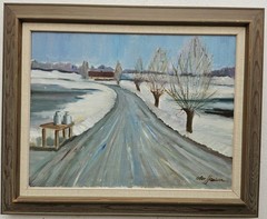 No.:607 oil painting artwork oil painting landscape nature winter snow lake forest