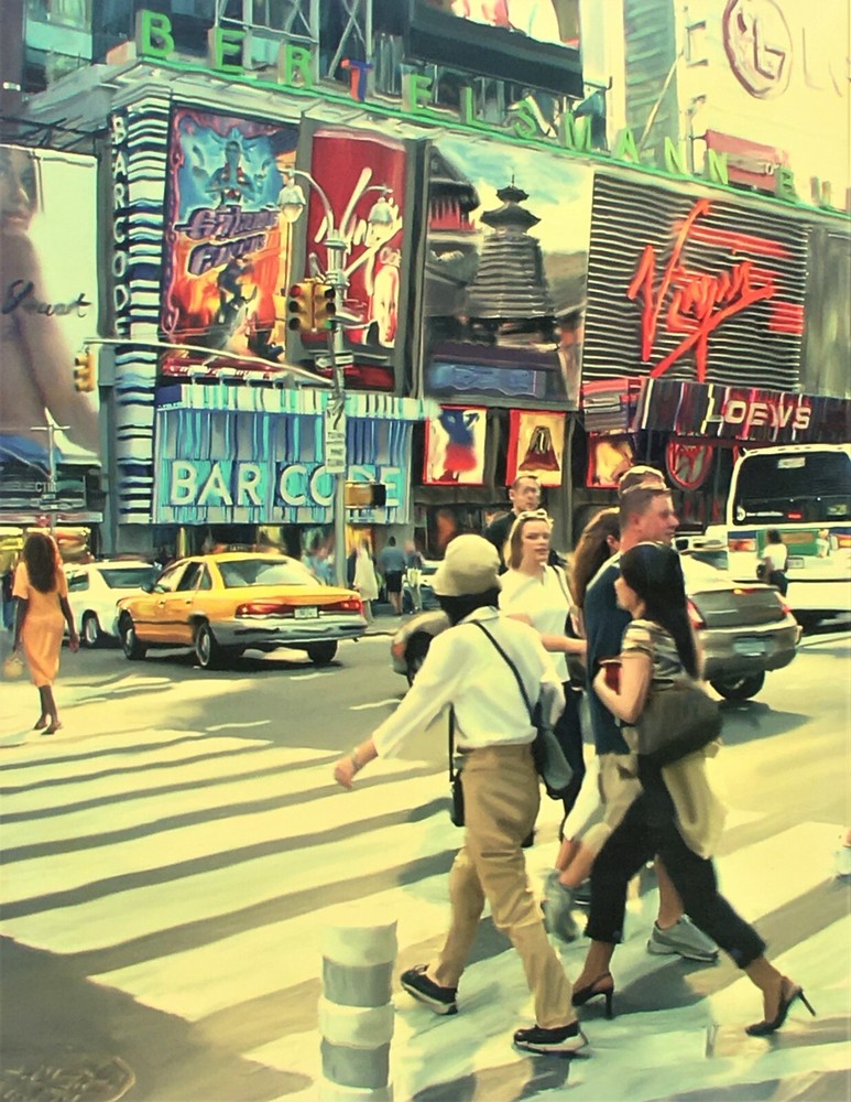 Greg Stirling Painting, „Times Square Daytime“ 36 x 28, Acrylic On Canvas