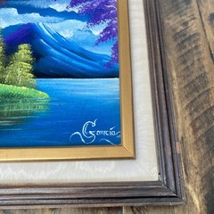Mexican Velvet Painting Seaside Landscape Signed Garcia 11 x 13