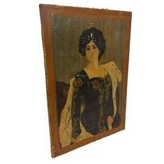 Antique 1903 President Theodore Alice Roosevelt Folk Art Oil Painting Sign Ad