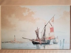 Ross Sterling Turner Watercolor. (American, 1847-1915) Sailboats in harbor