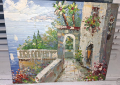 Oil Painting Mediterranean Garden Gate Sea View 10″ x 8″