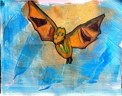 Bat Flight 11 X 14″ Neo Impressionist Abstract Acrylic Painting Paper