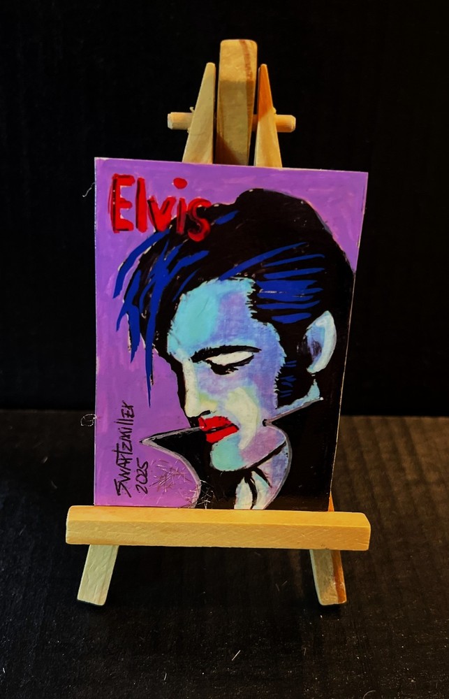 ORIGINAL Elvis Presley POP ART ACEO 2.5 x 3.5 PAINTING SWARTZMILLER DNA SIGNED