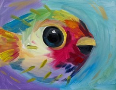PUFFER FISH EXPRESSIONISM 14X11 ABSTRACT ORIGINAL ART MODERN HOME