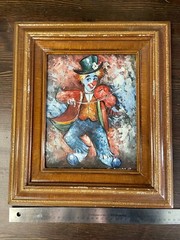 VTG Original Signed Clown Painting Folk Art flower 8×10 Decor #3 Framed fiddle