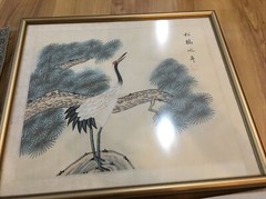 4 VTG Asian Watercolor on Silk Chinese Painting 15.5X13.25″ Woman lady crane lot