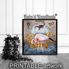 Pink Flamingo Rose Bird Scorpion Aqua Water Animal Contemporary Famous Artist