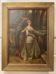 Antique Oil Painting Romantic Couple Medieval Scene Large Framed 19thC