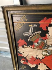 coat of arms planks of wood artist painted stunning 41″ x 39″ great antique