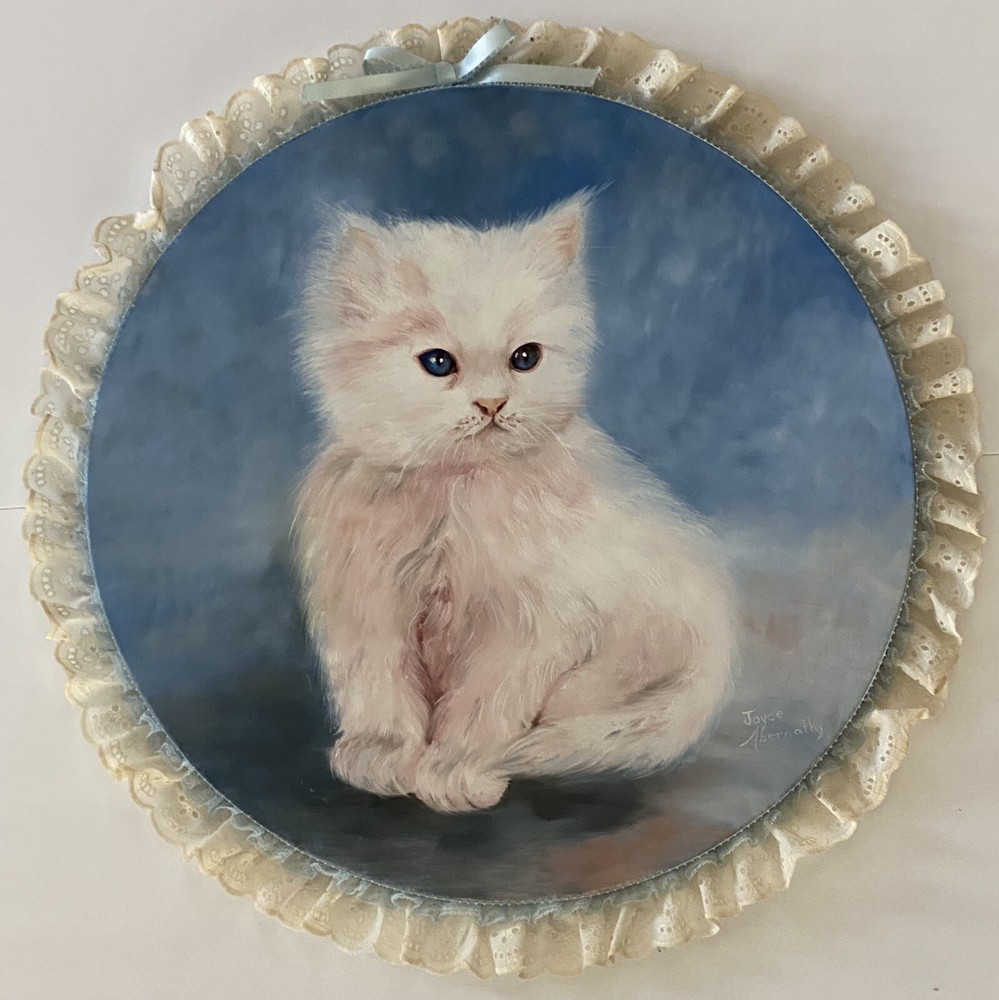 Abernathy Vintage Persian White Kitten Cat Portrait Impressionism Folk Painting