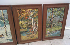 antique vintage 1960’s era framed set FOUR SEASONS PAINT BY NUMBER Artwork NICE!