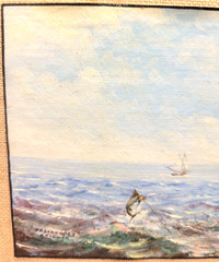 OSWALDO MONCAYO (1923-1984) Miniature Painting – Fishermen/Sailboat