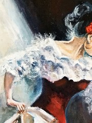 Flamenco Dancer in club setting 2 her lovely dress and style draws in admirers