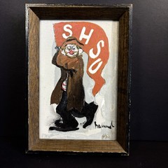 Vintage Small Mid Century Hobo Clown Art Painting SHSU School Spirit