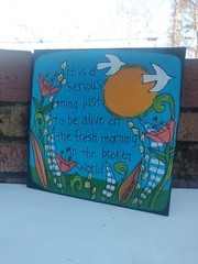 Mary Oliver Quote – Painting on 10 x 10″ wood panel – Invitation Poem Art Sign