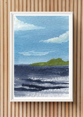 ACEO/ ATC Green Island Sea Seascape Watercolor OOAK Original Art SaraClaireArt