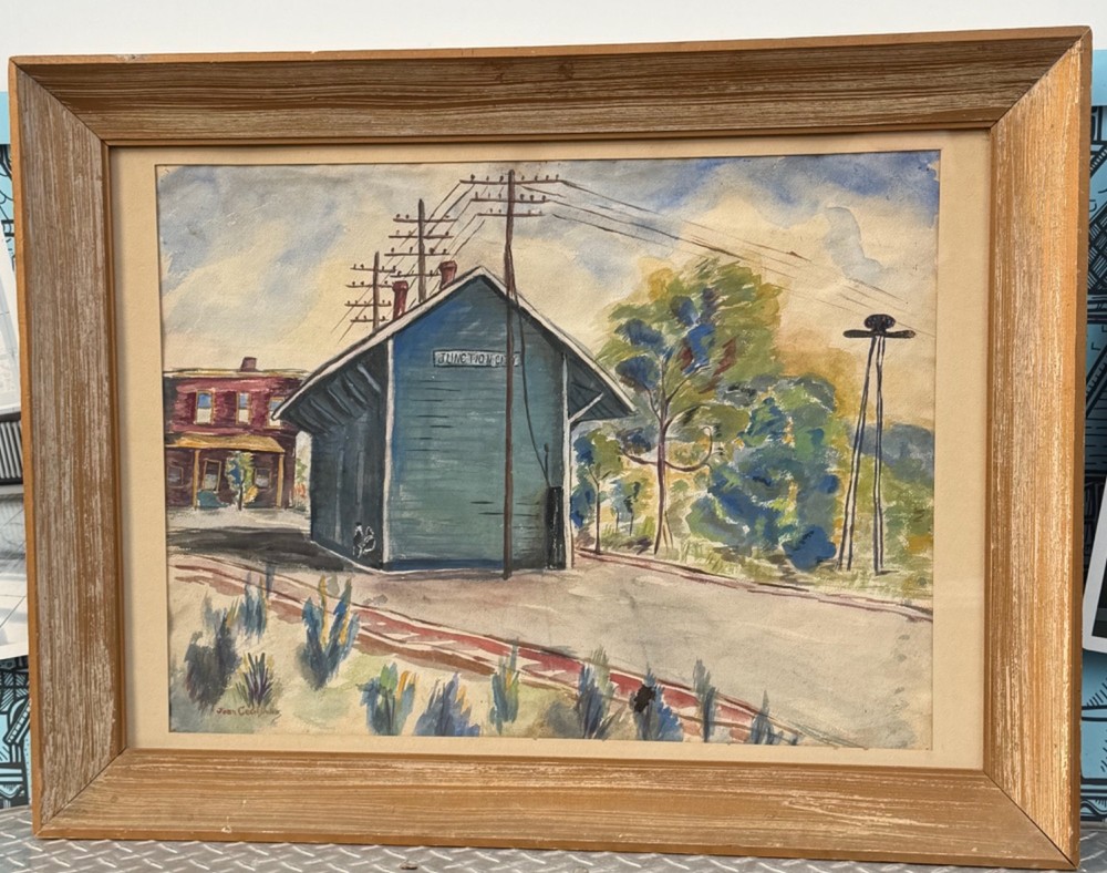Vintage Watercolor Painting „Junction City“ Landscape Framed Matted Signed Dulin