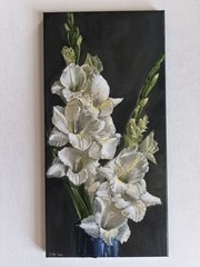 White Gladiolus bouquet original oil painting Sword Lilies