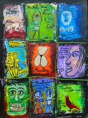 Trophies nude women Folk Art Acrylic painting on heavy paper 22 x 16.5