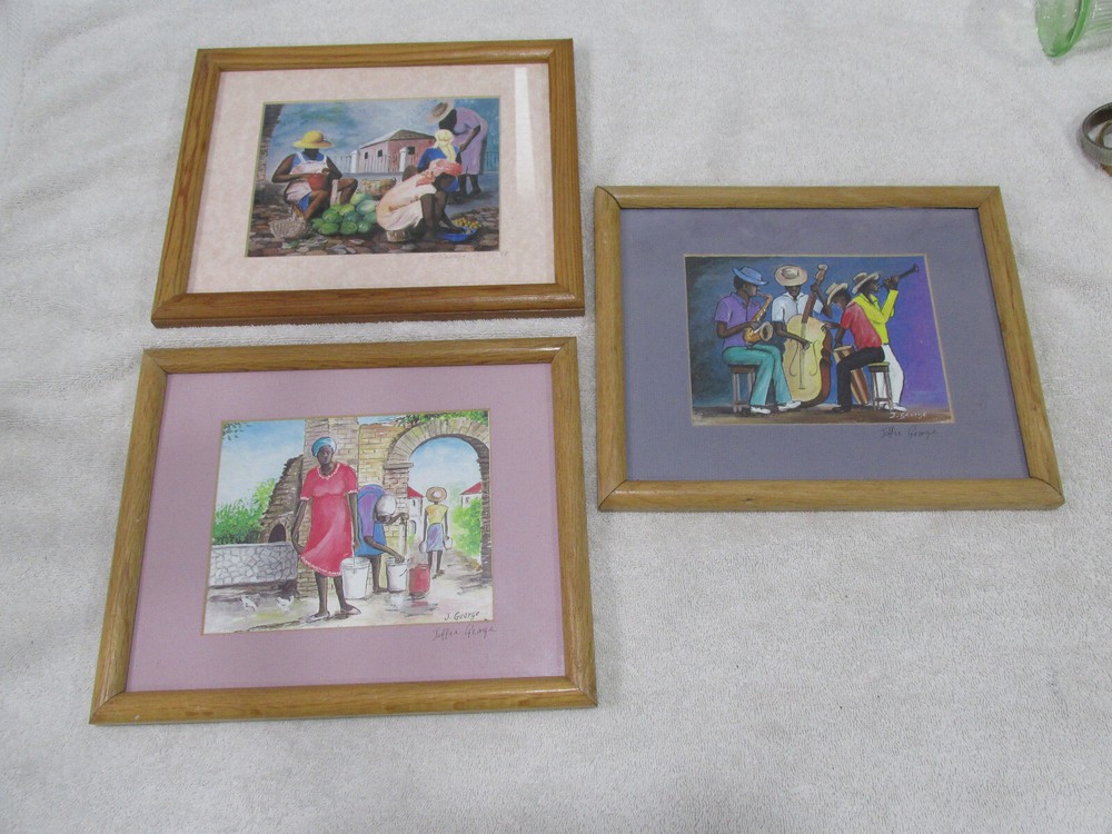 3 J. GEORGE Artist Carribean Culture Pictures-Signed