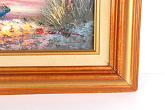 Small Vintage Sunrise Seascape Oil Painting Signed Illegible