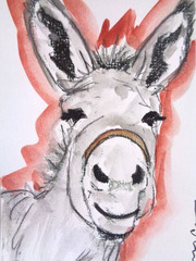 Original COUNTRY FARM DONKEY Abstract Watercolor Painting ART