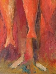 ANTHONY RIZZO VINTAGE MODERN ABSTRACT CUBIST CUBISM OIL PAINTING RED FISHERMAN