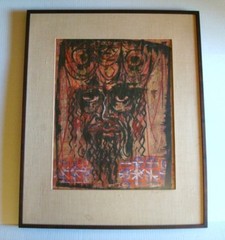 1960s Mid Century Modern Painting KING DAVID HEBREW BIBLE Jewish Judaica SIGNED