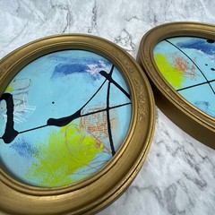 Original Framed Mixed Media Abstract Art Painting PAIR 9×11 “Blue MUWA” With COA
