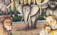 Realistic Art Wild Animals Lion Leopard Elephant Buffalo Minor Finest 12x8Inches