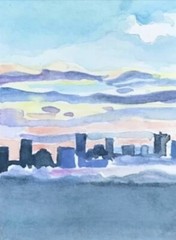 ACEO Art Card Print Of Original Signed Watercolor Of NYC Skyline From LinkNYC
