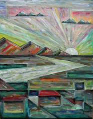 SHADOW HILLS SUNSET new 16×20 big WOW mountain sun oil painting signed CROWELL