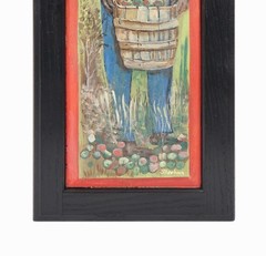 M. Sheehan Acrylic Painting Outsider Folk Art Black Man Orchard Farmer Primitive