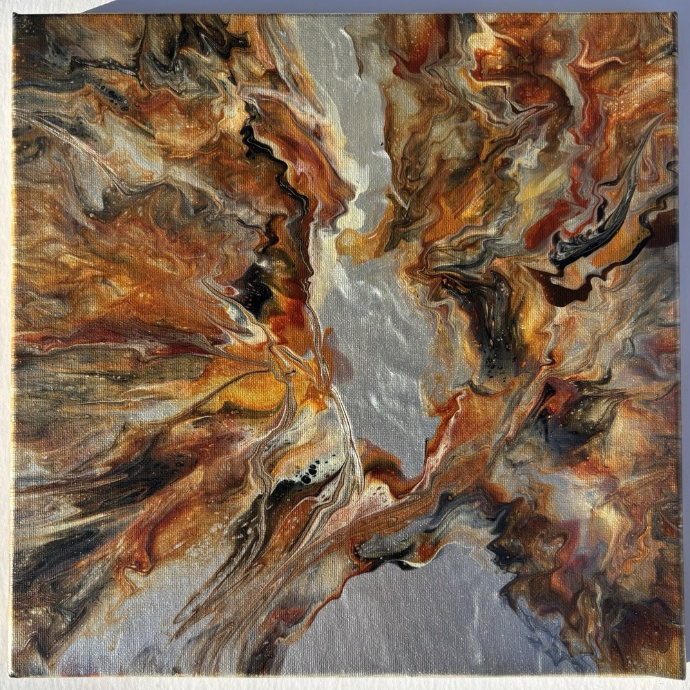 Acrylic Pour Painting 12×12 Canvas Abstract Fluid Art Handmade One Of A Kind