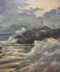 Vintage Barbara Van Stappen Gloucester CAPE ANN Crashing Waves Seascape PAINTING
