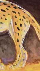 Karen Dupré Woman Walking Cheetah Signed Art Deco Painting 30″ x 30″ Framed
