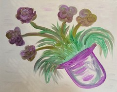 BLESSED#1500 Heart Flower Pot Purple 16×20 Original Art Canvas Hang 2 directions