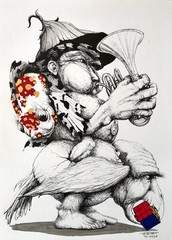 ALAIN DONATE SURREAL CUBAN ART Painting ORIGINAL SKETCH INK/CARDBOARD 12″X 16″