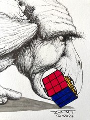ALAIN DONATE SURREAL CUBAN ART Painting ORIGINAL SKETCH INK/CARDBOARD 12″X 16″