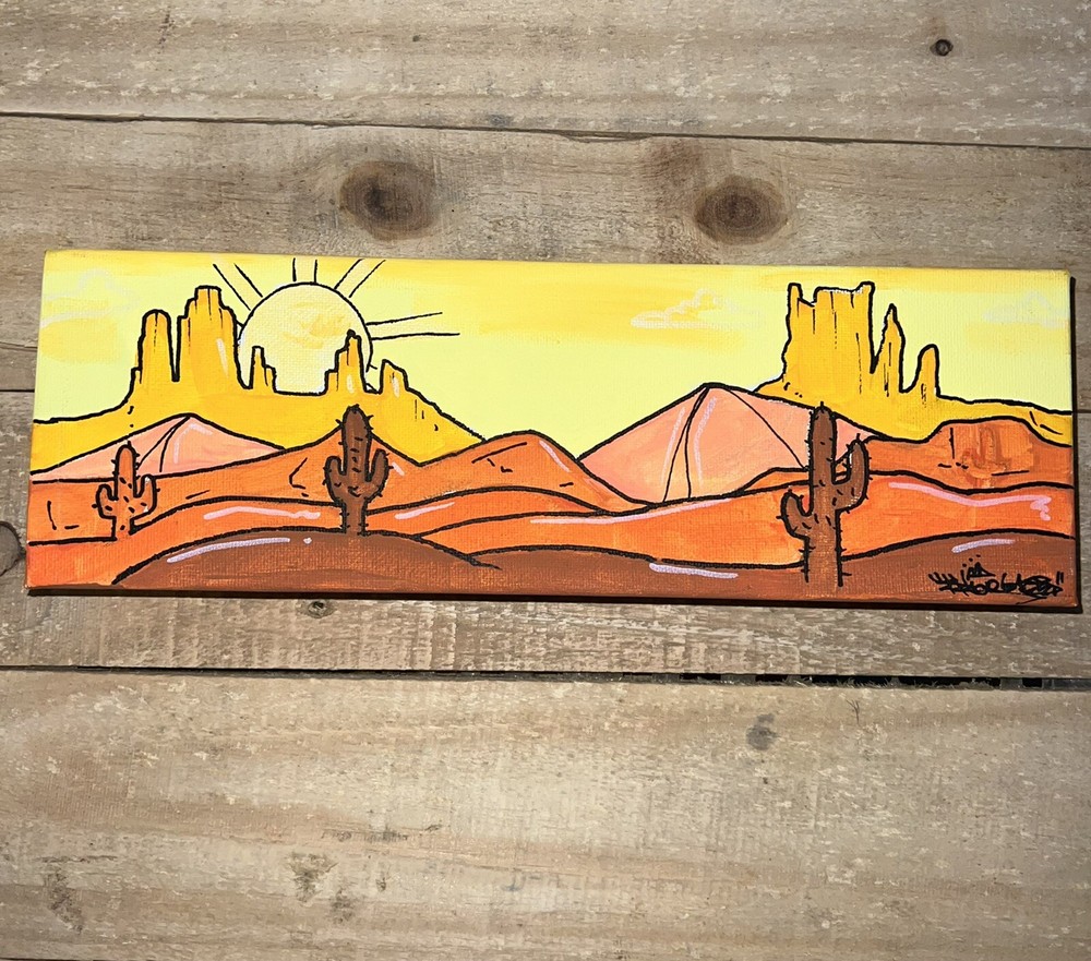 12 X 4 IncH Canvas Shortiez Ink Art Painting Gallery Desert Heat Hills Sand Sun