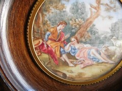 Painted miniature ‚Gallant scene with sheep‘ in the style of François BOUCHER
