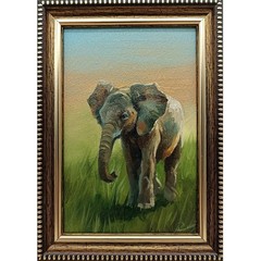 Baby Elephant Original Oil Painting 4×6 Framed Signed Cute Safari Animal Art