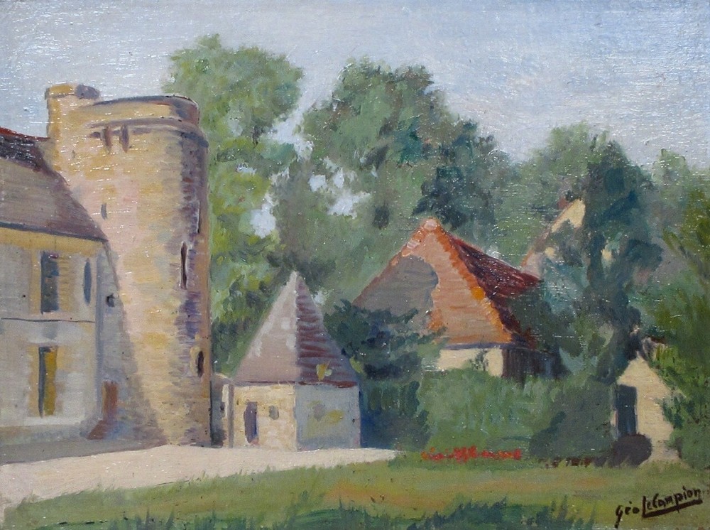 Geo Le Campion (1890-1987) Vintage French Oil Painting Chateau Louvagny Normandy
