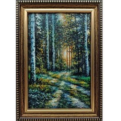 Birch Forest Original Oil Painting 4×6 Framed Signed Sunlit Landscape Path Art