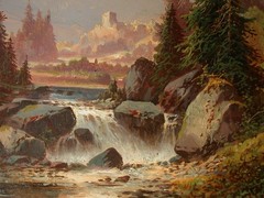 C.R.v.Lorenz – Julius Zopf – mountain landscape with river and castle.