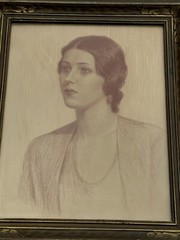 ANTIQUE DRAWING PORTRAIT WOMAN WIFE OF EVERETT GEE JACKSON EILEEN LISTED FAMOUS